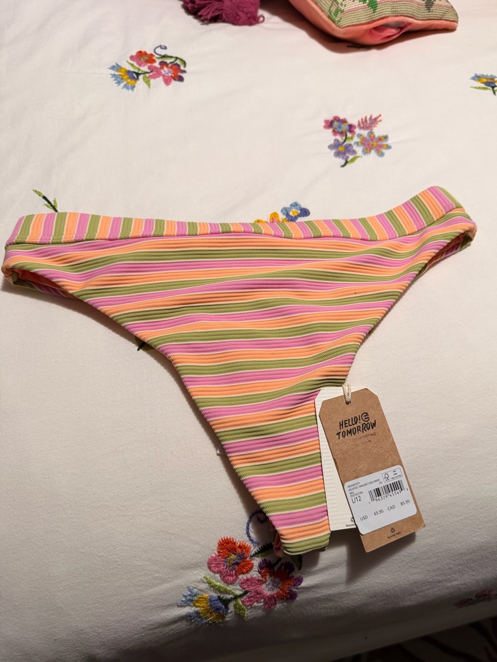 Women's Striped Bikini Bottom - Pink & Green